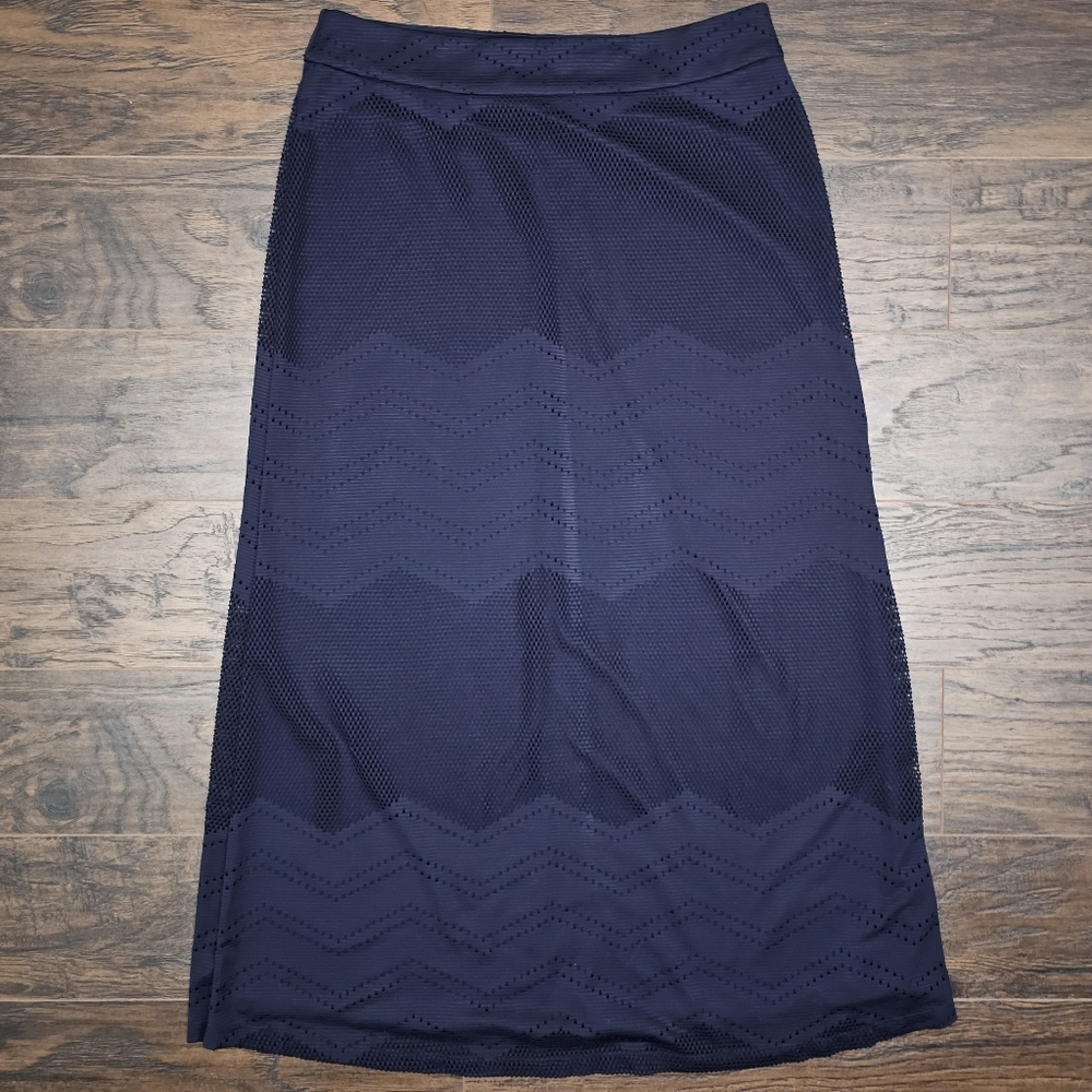 SOHO Apparel Ltd Womens Large Navy Blue Casual Maxi Skirt Long Lined Chevron